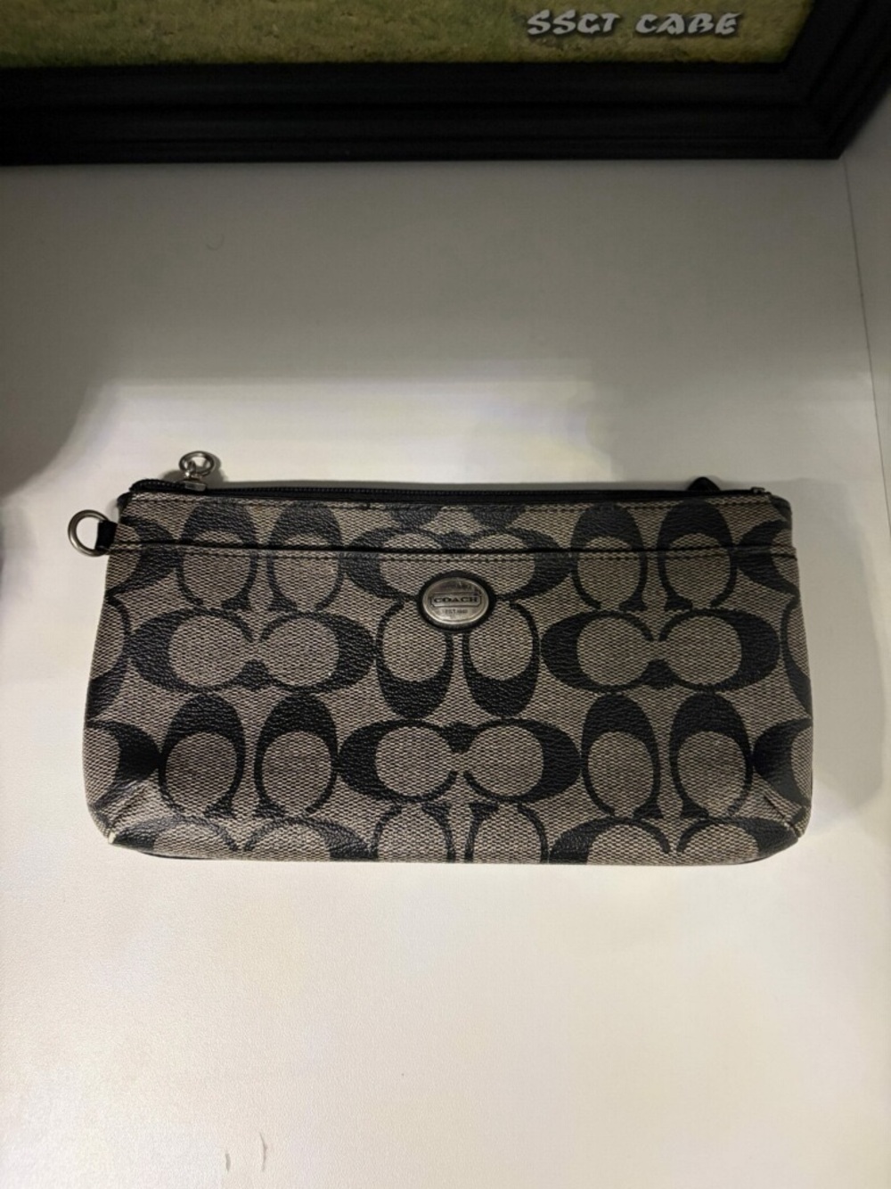 Coach Black and Brown Signature Canvas Wristlet